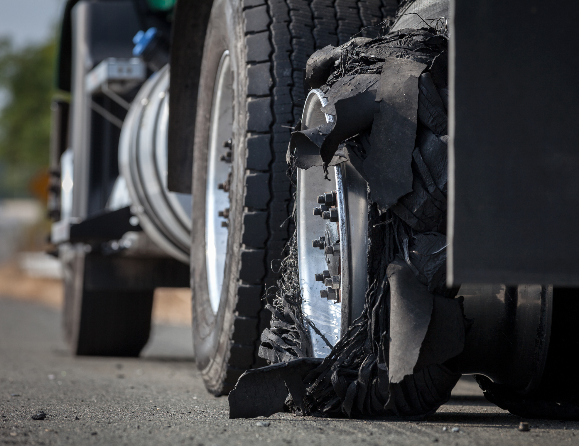Closeup Of A Tire Blowout On A Disabled Transportation Truck