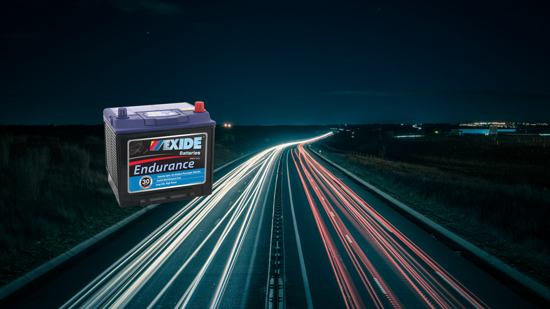 Motorway At Night With Exide Battery Batteries For Sale At Advantage